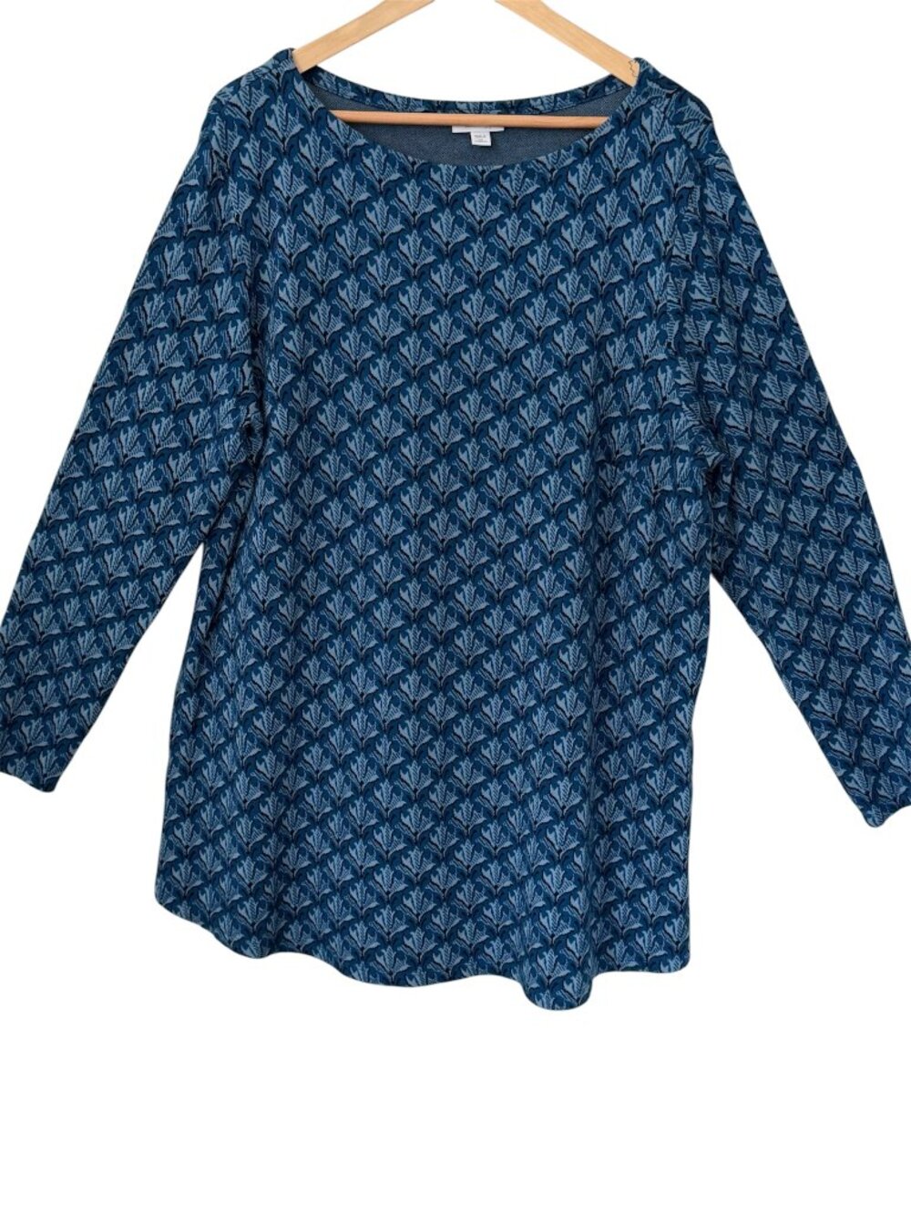 J.Jill Ponte Knit Tunic Boat Neck Blue Floral/Medallion Print Stretch Top Sz 2X